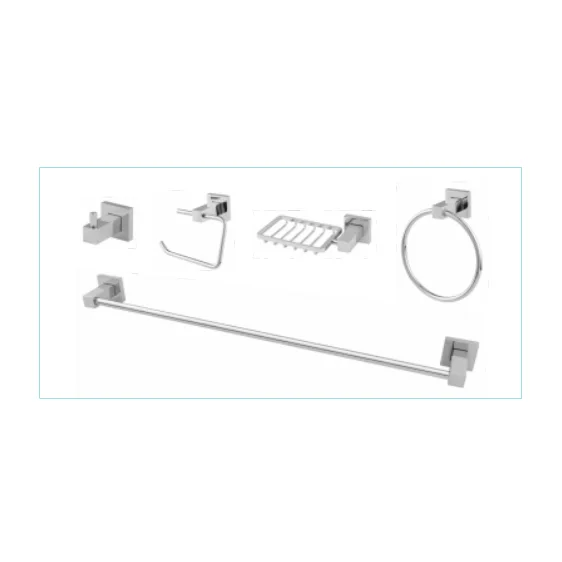Kit de Acessórios Quadrado Luxo Cromado 5 Pçs Cod. 0416 - Metal Tech
